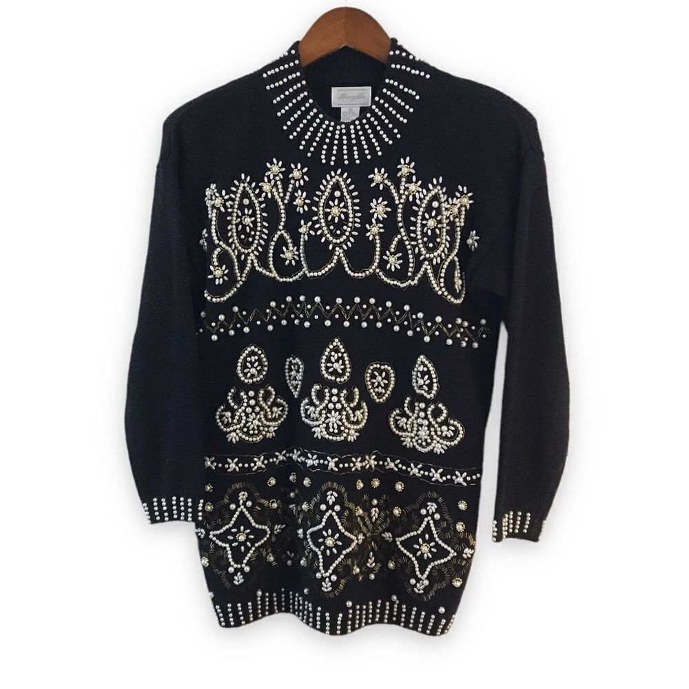 Margules vintage beaded‎ black sweater size S